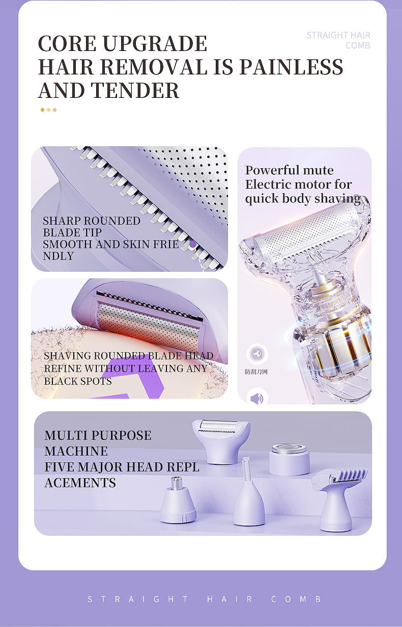 5-in-1 Electric Lady Shaver & Grooming Kit - LCD Display, USB-C Rechargeable, Full Body Hair Removal(White)