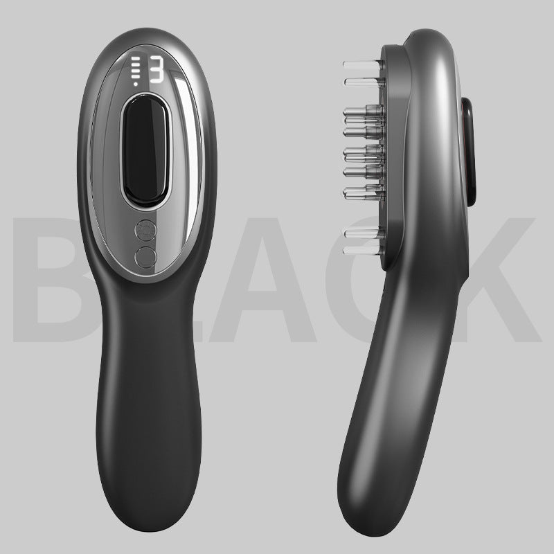 Electric Scalp Massager Comb with Red &amp; Blue Light Therapy - 5 Vibration Modes &amp; Liquid Dispenser(Black)