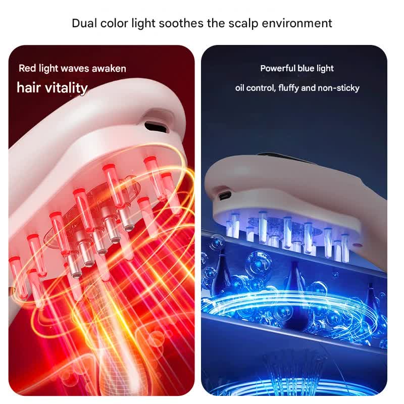 Electric Scalp Massager Comb with Red & Blue Light Therapy - 5 Vibration Modes & Liquid Dispenser(Black)