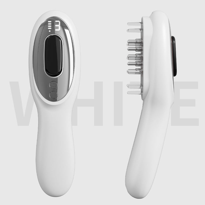 Electric Scalp Massager Comb with Red &amp; Blue Light Therapy - 5 Vibration Modes &amp; Liquid Dispenser(White)