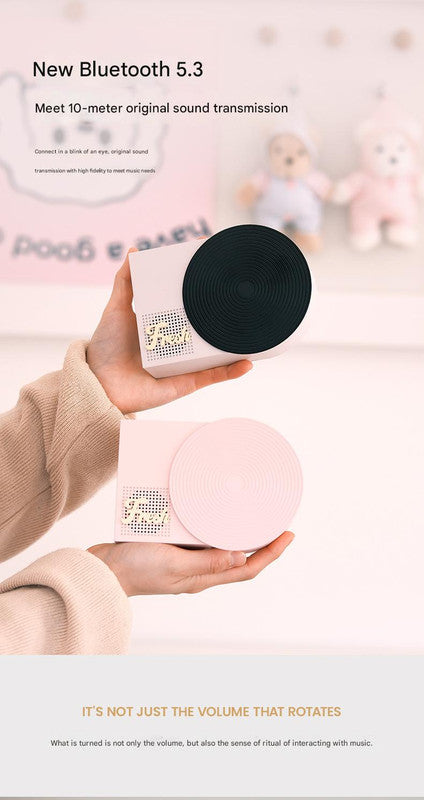 Retro Phonograph Bluetooth Speaker - Rotating Disc, Bluetooth 5.3, AUX/TF Card, 8H Playtime(Pink Green)