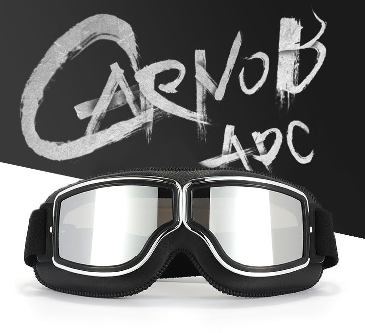 Retro Motorcycle Goggles - Windproof, UV400 Protection, Anti-Impact PC Lenses with Leather Frame(Black leather clear lens)