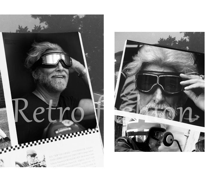 Retro Motorcycle Goggles - Windproof, UV400 Protection, Anti-Impact PC Lenses with Leather Frame(Black leather yellow lens)