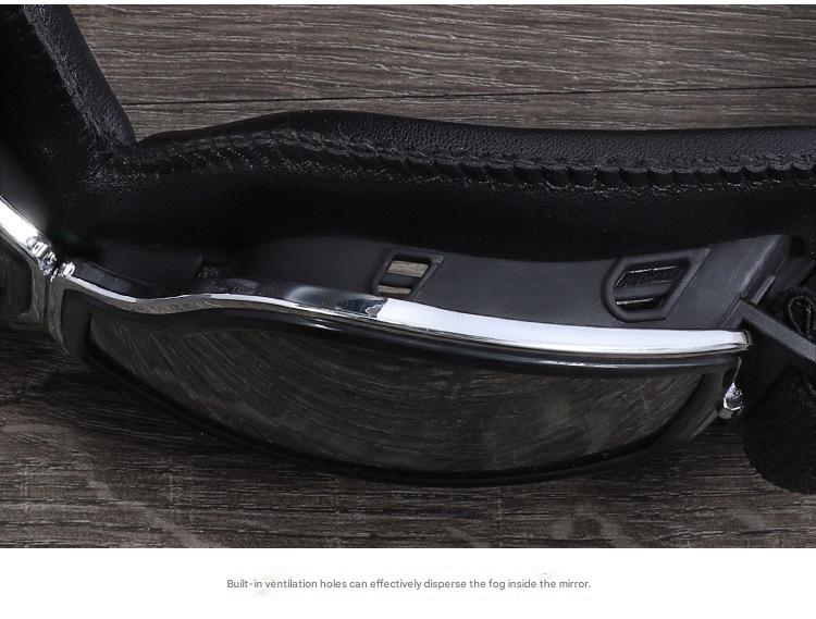 Retro Motorcycle Goggles - Windproof, UV400 Protection, Anti-Impact PC Lenses with Leather Frame(Black leather yellow lens)