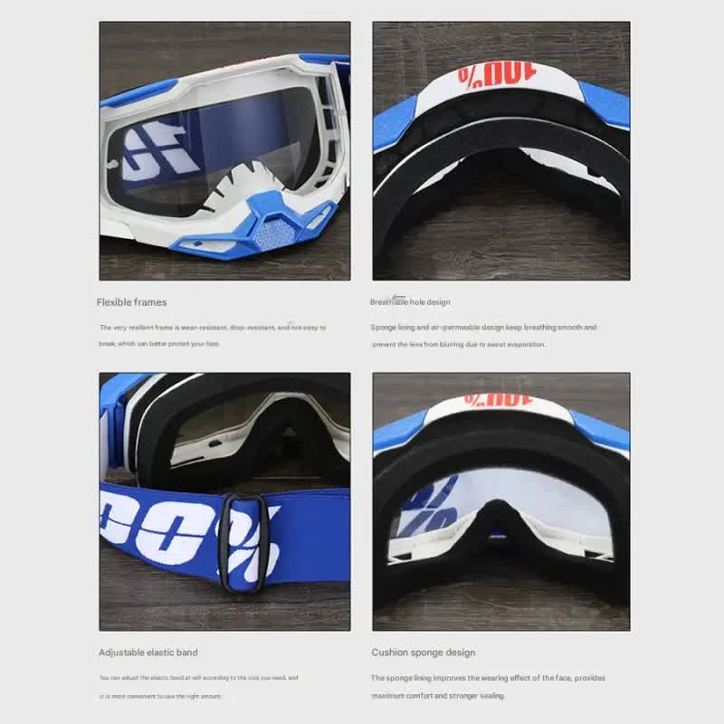 Pro Motocross Goggles - Windproof, UV400 Protection with TPU Frame & PC Lens, Adjustable Strap(Green frame, blue lens)