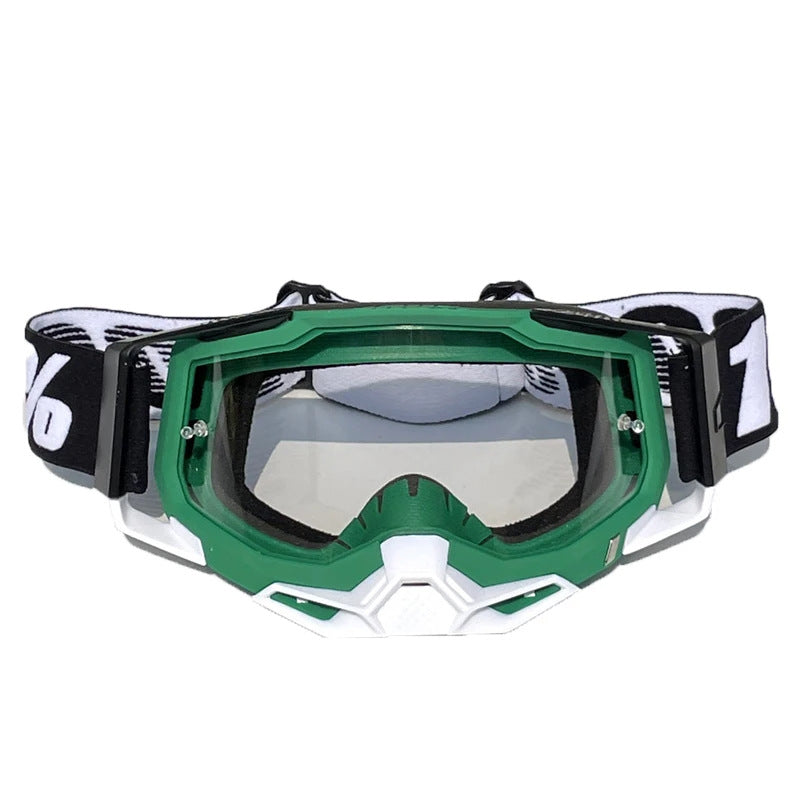 Pro Motocross Goggles - Windproof, UV400 Protection with TPU Frame &amp; PC Lens, Adjustable Strap(Green frame,transparent lens)