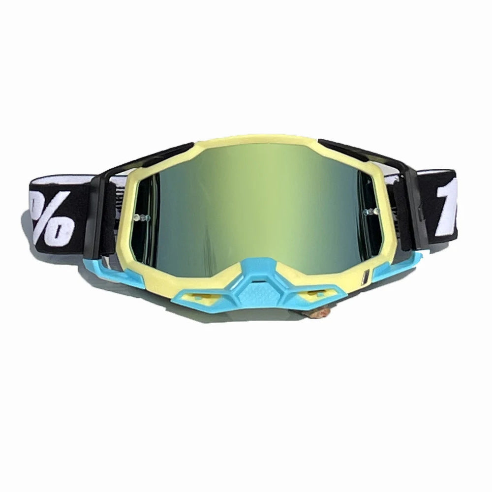 Pro Motocross Goggles - Windproof, UV400 Protection with TPU Frame &amp; PC Lens, Adjustable Strap(Yellow frame,gold lens)