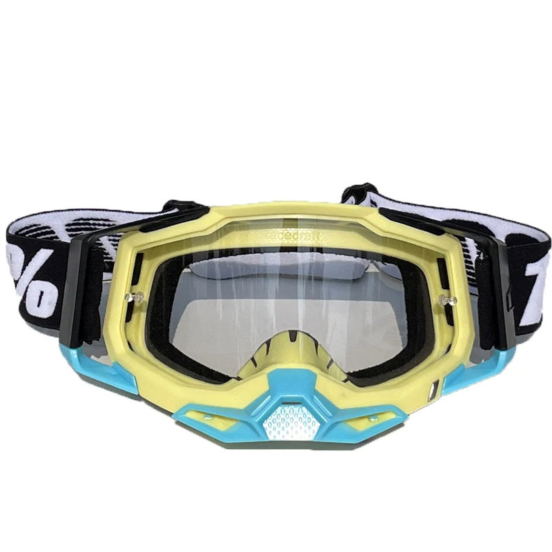 Pro Motocross Goggles - Windproof, UV400 Protection with TPU Frame &amp; PC Lens, Adjustable Strap(Yellow frame,transparent lens)
