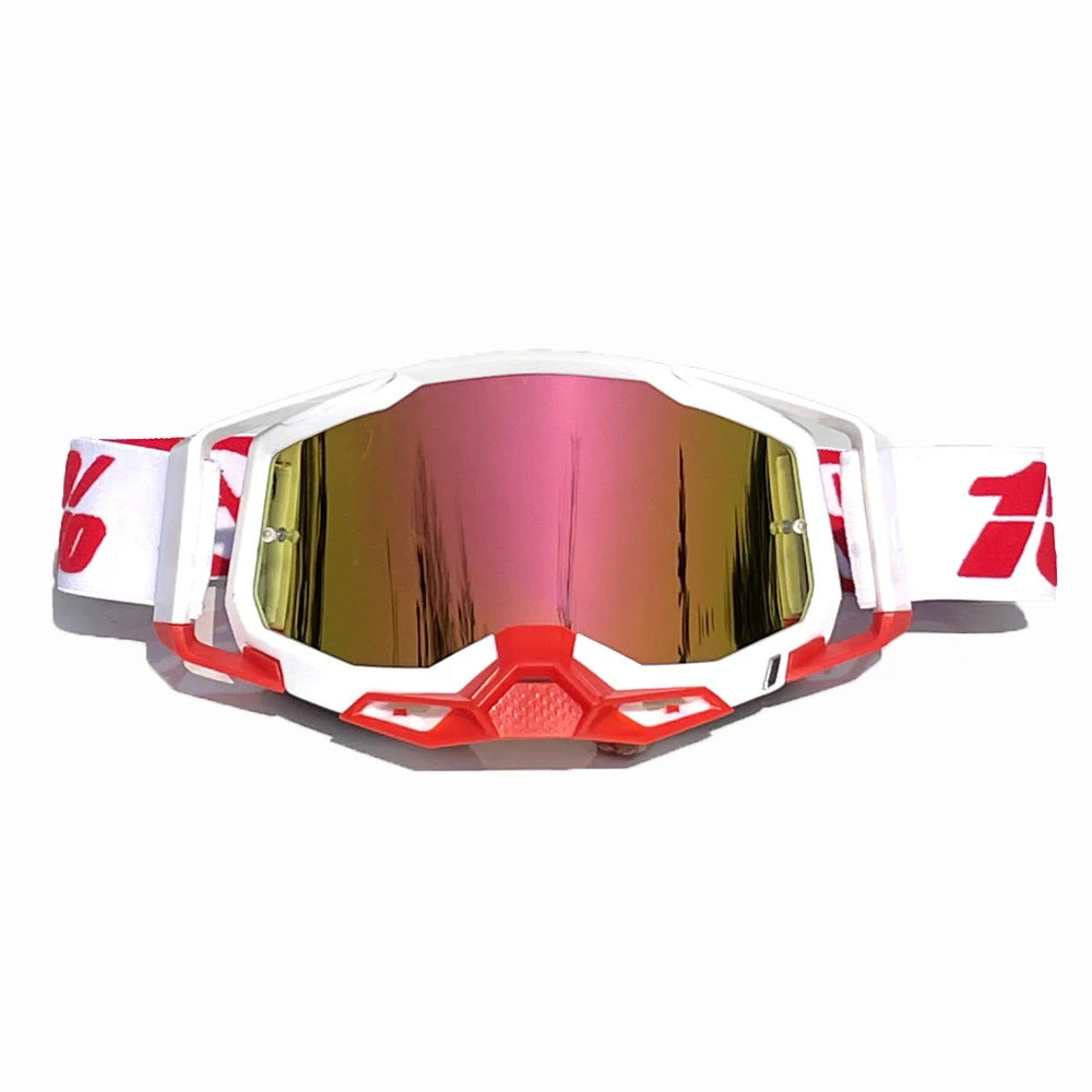 Pro Motocross Goggles - Windproof, UV400 Protection with TPU Frame &amp; PC Lens, Adjustable Strap(White frame,red lens)