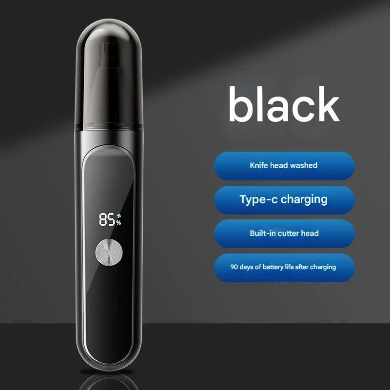 Electric Nose &amp; Ear Hair Trimmer - USB-C Rechargeable, LED Display, Washable 360deg Head, Low Noise(black)