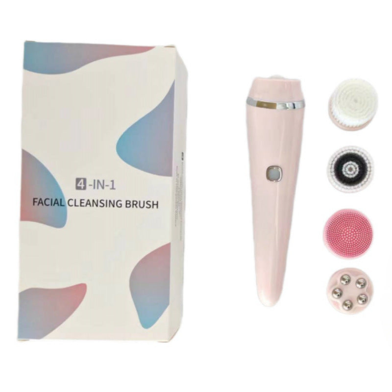 4-in-1 Electric Facial Cleansing Brush &amp; Massager - IPX6 Waterproof, 3 Speeds, Bi-Directional Spin, USB Rechargeable(Pink)