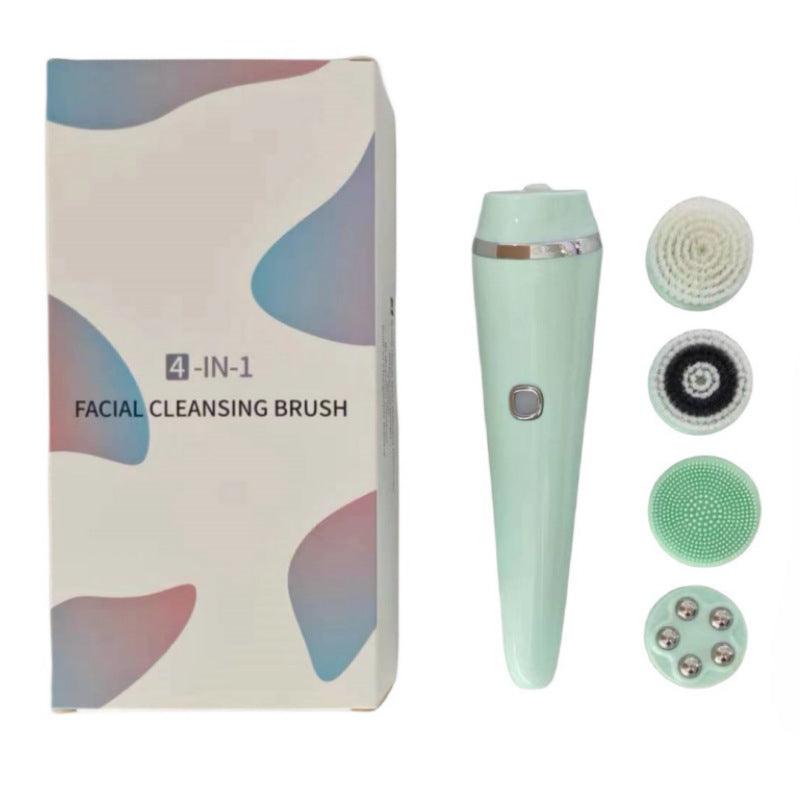 4-in-1 Electric Facial Cleansing Brush &amp; Massager - IPX6 Waterproof, 3 Speeds, Bi-Directional Spin, USB Rechargeable(Light green)