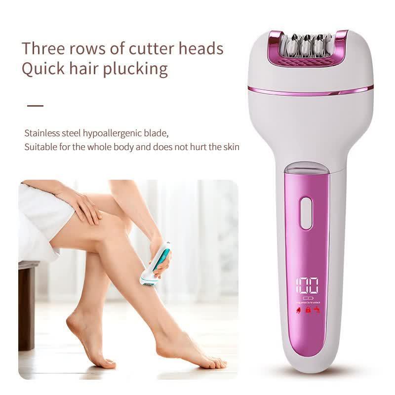 3-in-1 Ladies Electric Epilator, Shaver & Callus Remover with LED Display - Rechargeable & Waterproof(Light Green)
