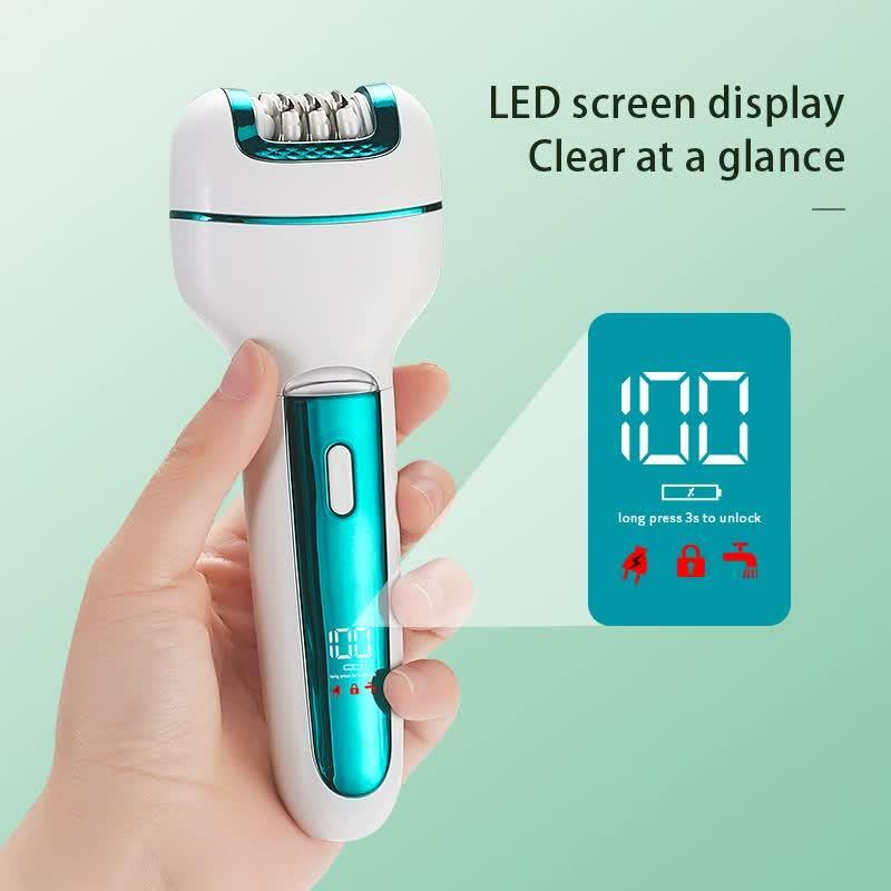 3-in-1 Ladies Electric Epilator, Shaver & Callus Remover with LED Display - Rechargeable & Waterproof(Light Green)