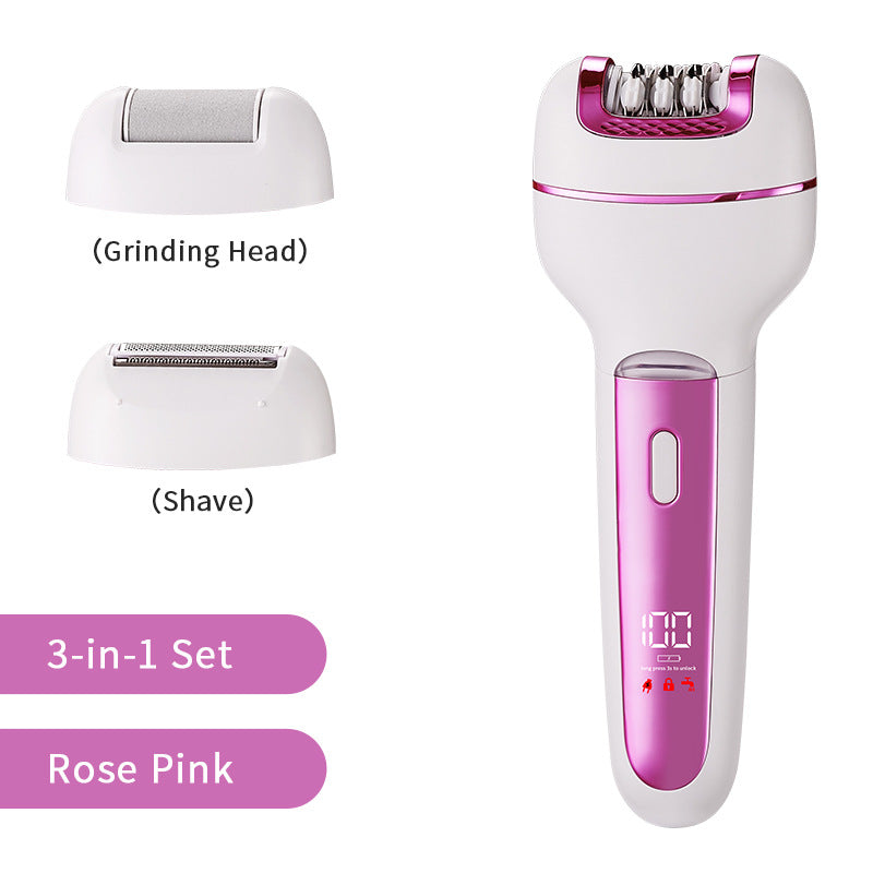 3-in-1 Ladies Electric Epilator, Shaver &amp; Callus Remover with LED Display - Rechargeable &amp; Waterproof(Pink)