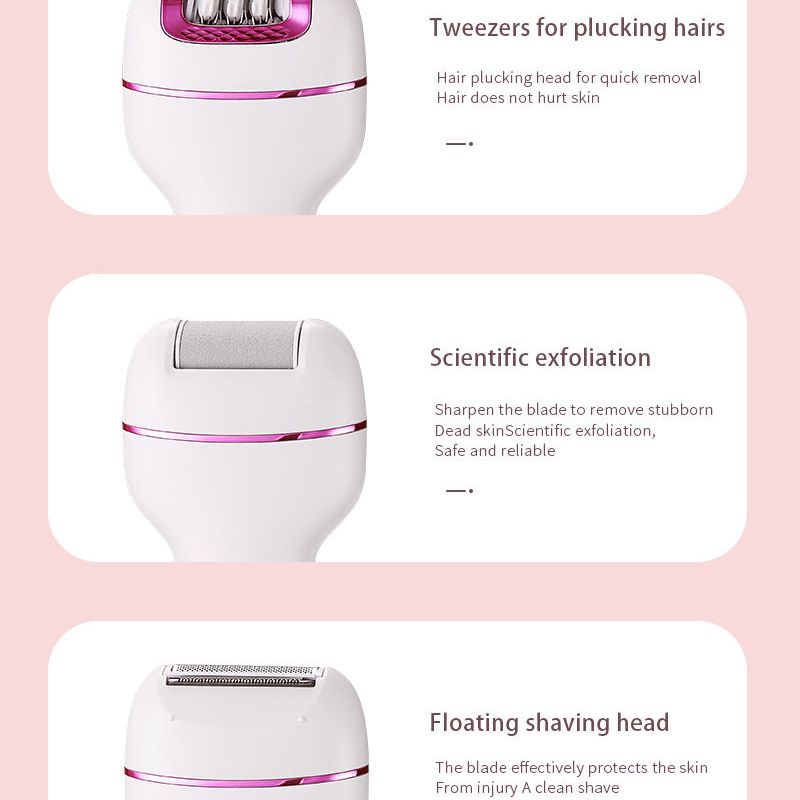 3-in-1 Ladies Electric Epilator, Shaver & Callus Remover with LED Display - Rechargeable & Waterproof(Pink)