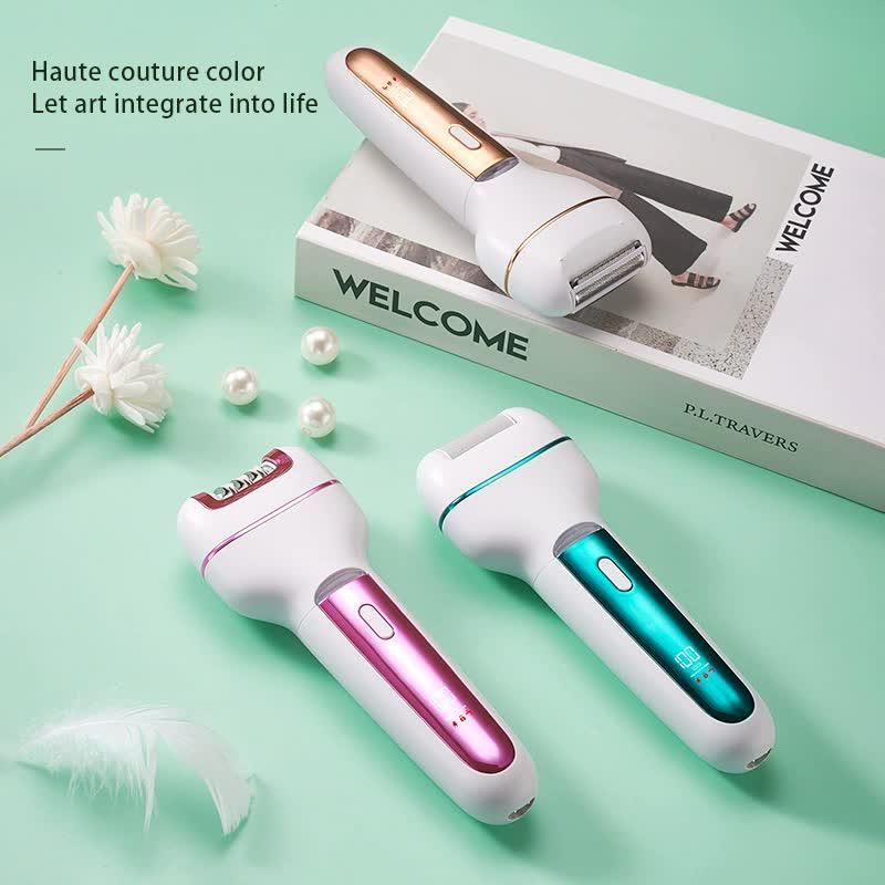 3-in-1 Ladies Electric Epilator, Shaver & Callus Remover with LED Display - Rechargeable & Waterproof(Gold)