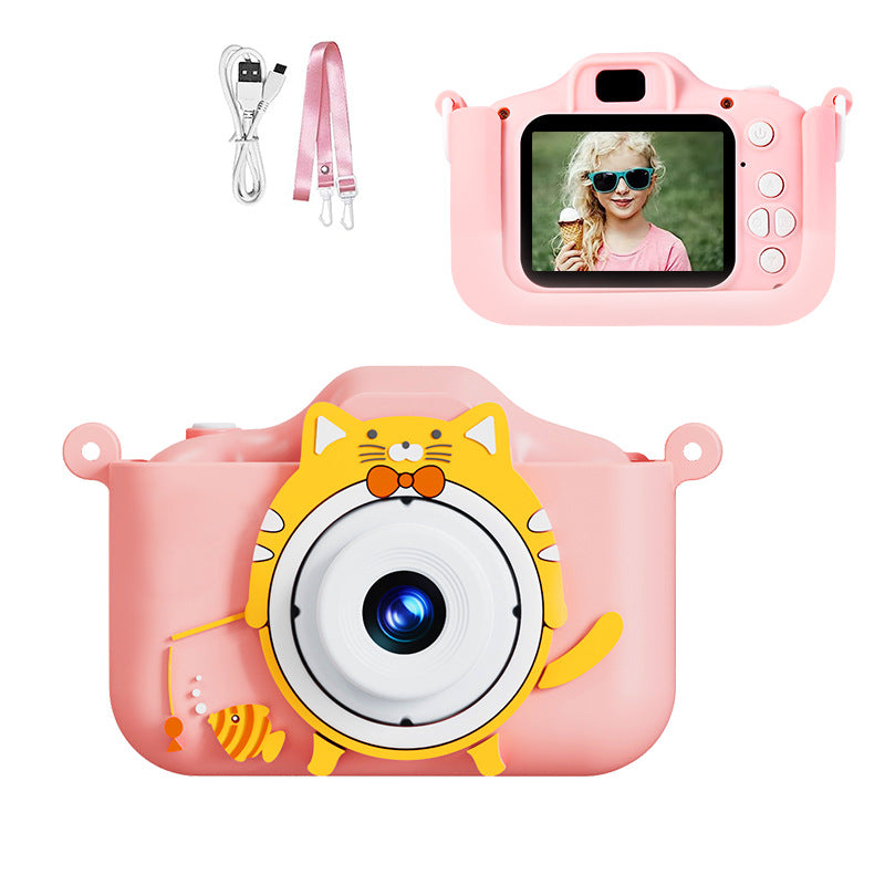Digital Camera with Cute Cat Silicone Case - Dual Lens, 96MP, HD Screen &amp; Music Playback(pink)