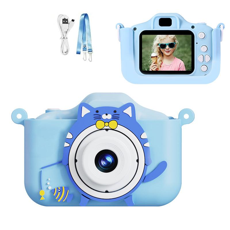 Digital Camera with Cute Cat Silicone Case - Dual Lens, 96MP, HD Screen &amp; Music Playback(blue)