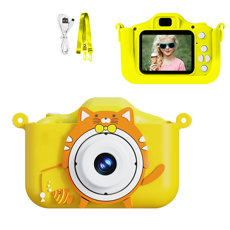 Digital Camera with Cute Cat Silicone Case - Dual Lens, 96MP, HD Screen &amp; Music Playback(yellow)