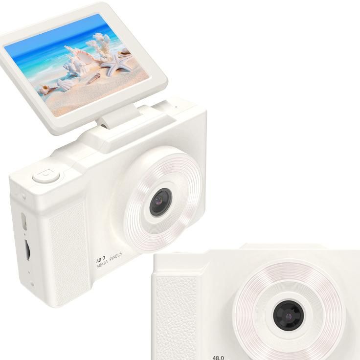 48MP Student Digital Camera with 180 Flip Screen & 3-Setting Fill Light(White)