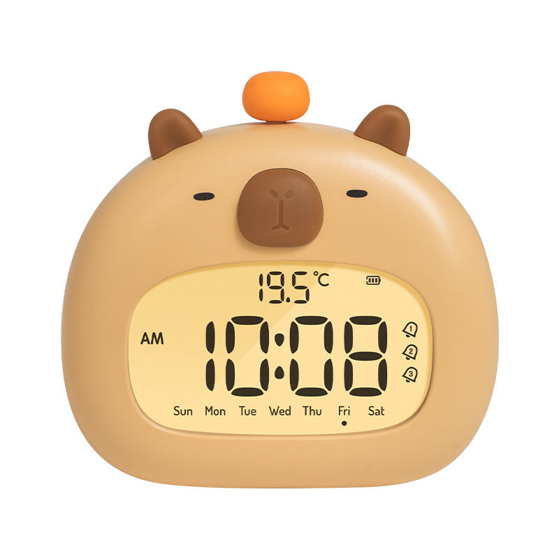 Cute Animal Digital Alarm Clock with Night Light, Temperature &amp; Countdown Timer(Brown Capybara)