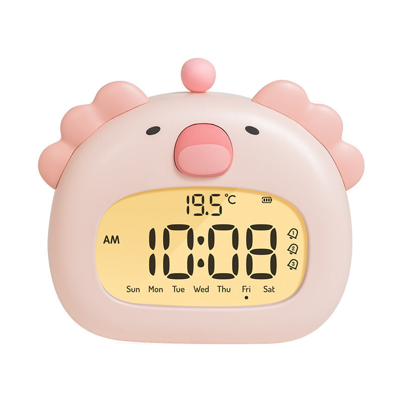 Cute Animal Digital Alarm Clock with Night Light, Temperature & Countdown Timer(Pink salamander)