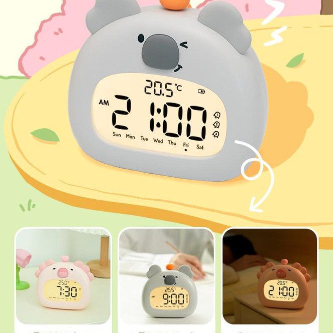 Cute Animal Digital Alarm Clock with Night Light, Temperature & Countdown Timer(Pink salamander)