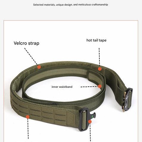 Dual Layer Quick Release Tactical Belt - Attachment System, Alloy Cobra Buckle, Adjustable Nylon(Khaki)