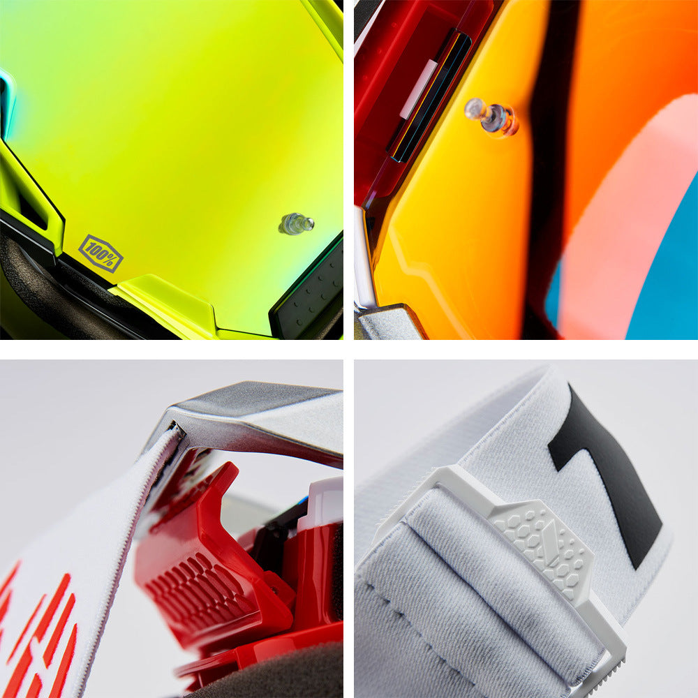 Professional Motocross & Ski Goggles - HiPER Lens, TPU Frame(Black frame with white straps-red lenses)