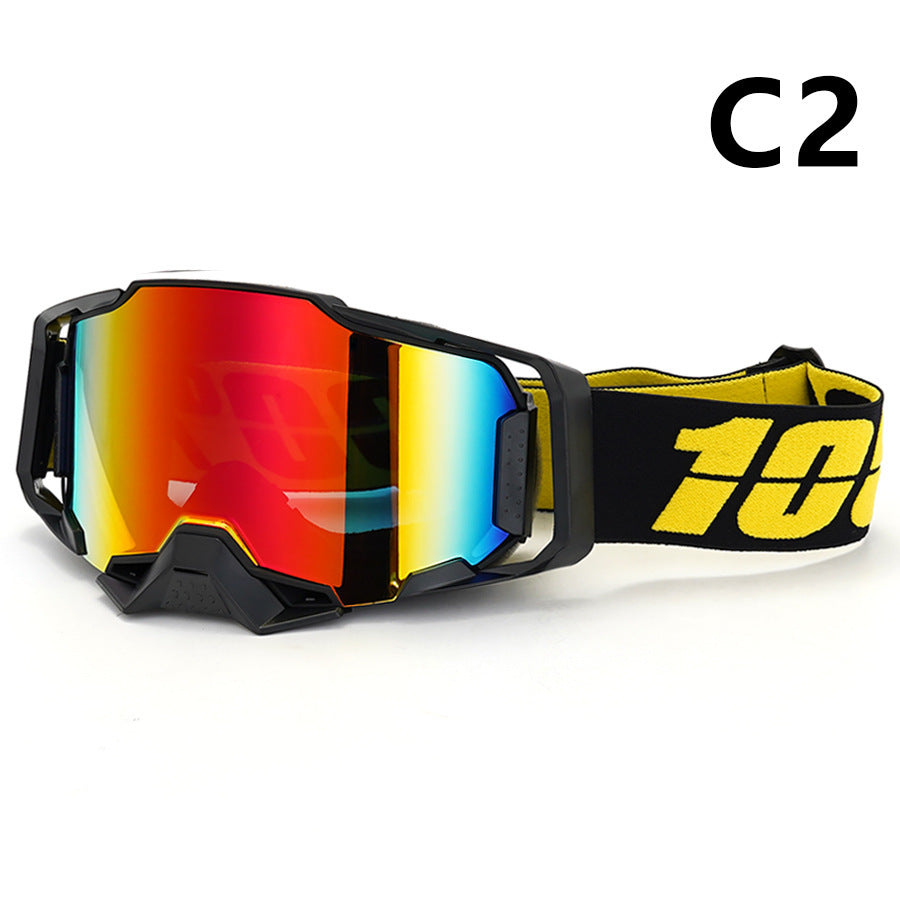 Professional Motocross &amp; Ski Goggles - HiPER Lens, TPU Frame(Black frame with yellow belt and red lens)