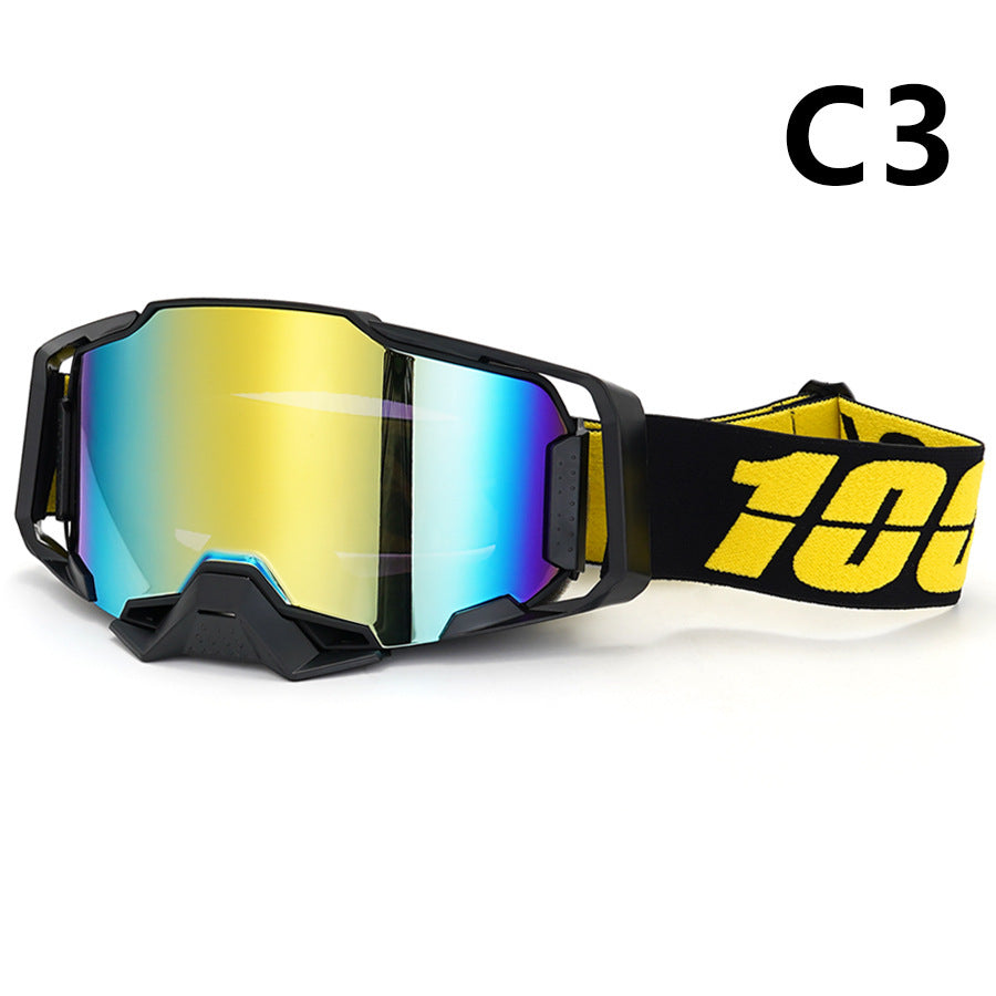 Professional Motocross & Ski Goggles - HiPER Lens, TPU Frame(Black frame with yellow belt and gold lens)