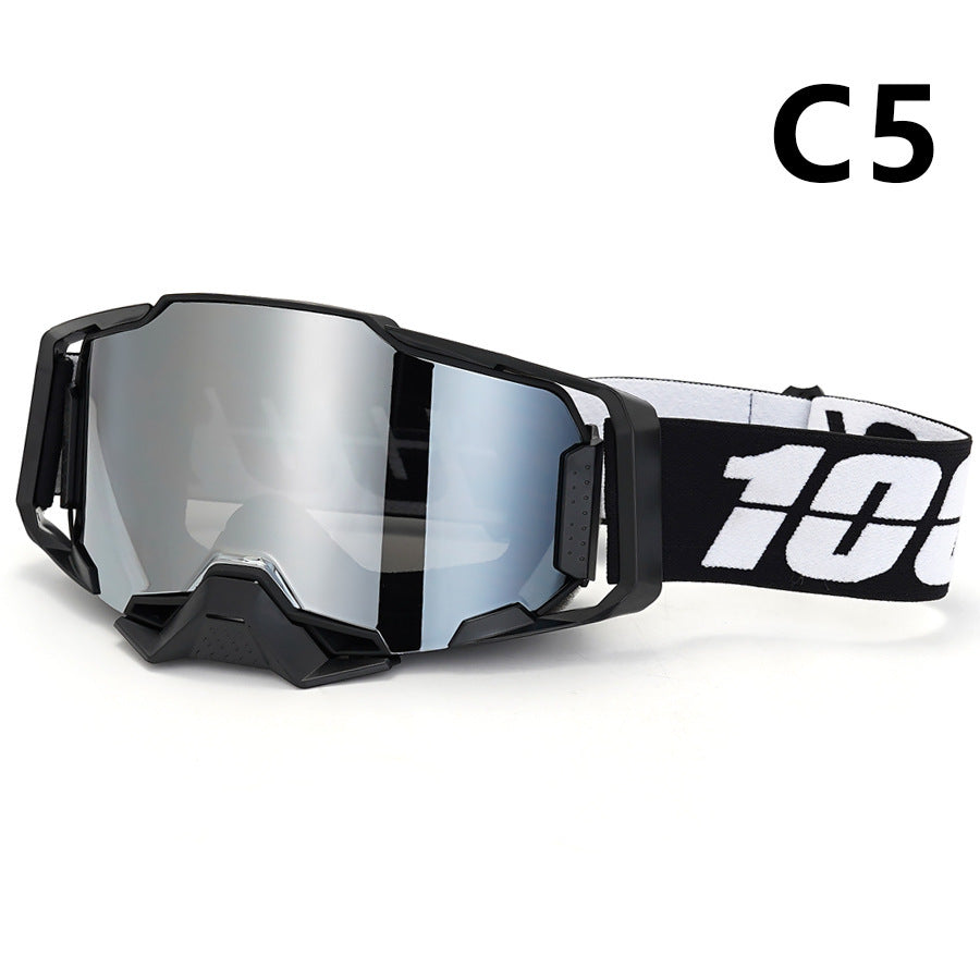 Professional Motocross &amp; Ski Goggles - HiPER Lens, TPU Frame(Black frame with white belt and silver lens)