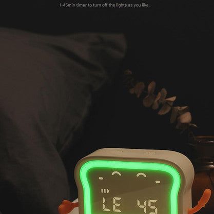 Adorable Toast-Shaped Digital Alarm Clock with Night Light & Phone Stand - Multifunctional Kids Clock(milky)