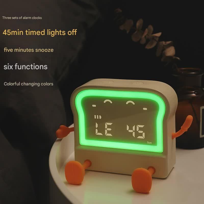 Adorable Toast-Shaped Digital Alarm Clock with Night Light & Phone Stand - Multifunctional Kids Clock(brown)