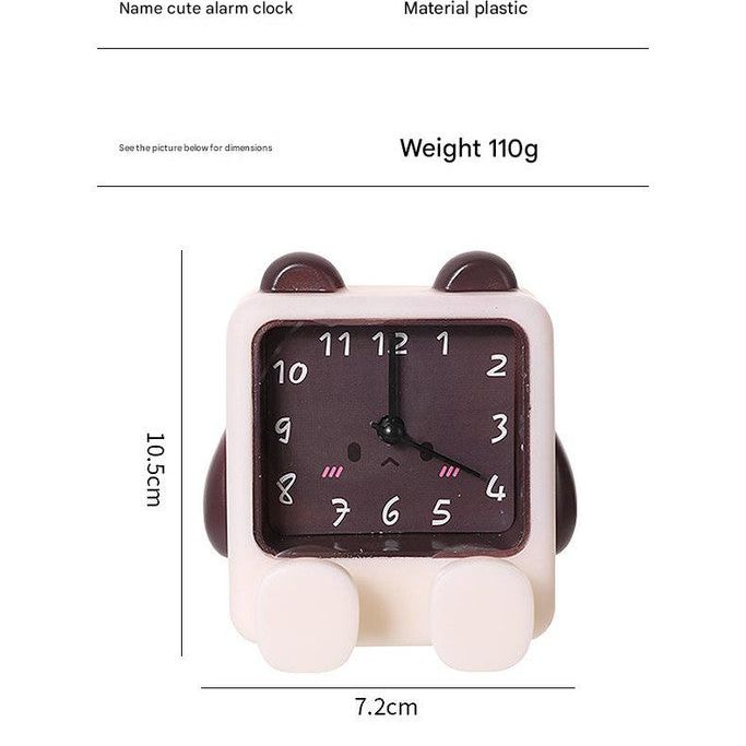 Adorable Cartoon Animal Alarm Clock - Silent Quartz Movement, Loud Alarm, Battery Operated(White Brown)