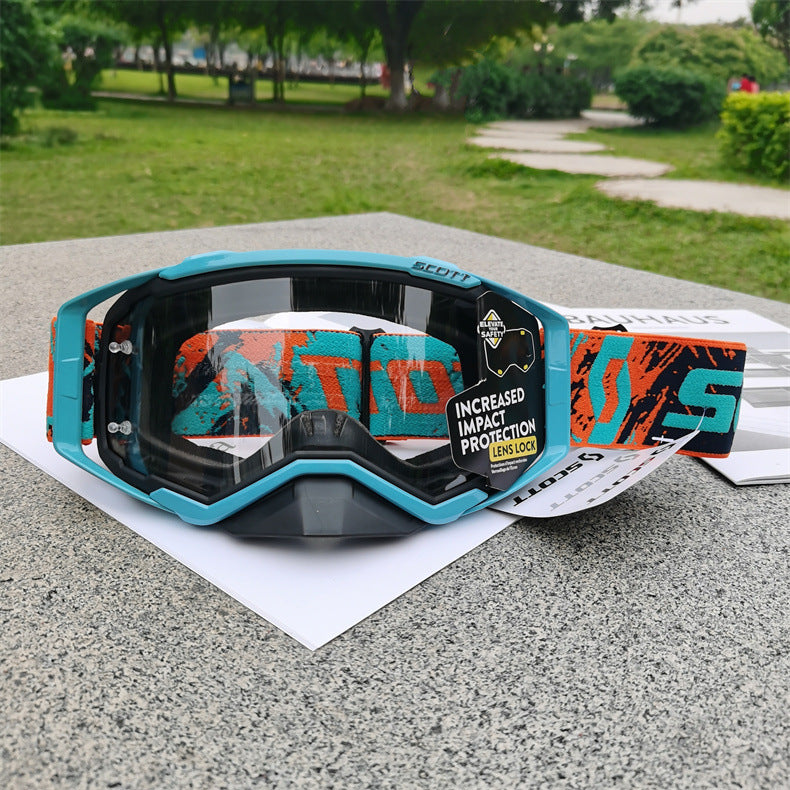 Performance Motocross & Off-Road Goggles - Increased Impact Protection with Lens Lock System(Light blue frame transparent film)