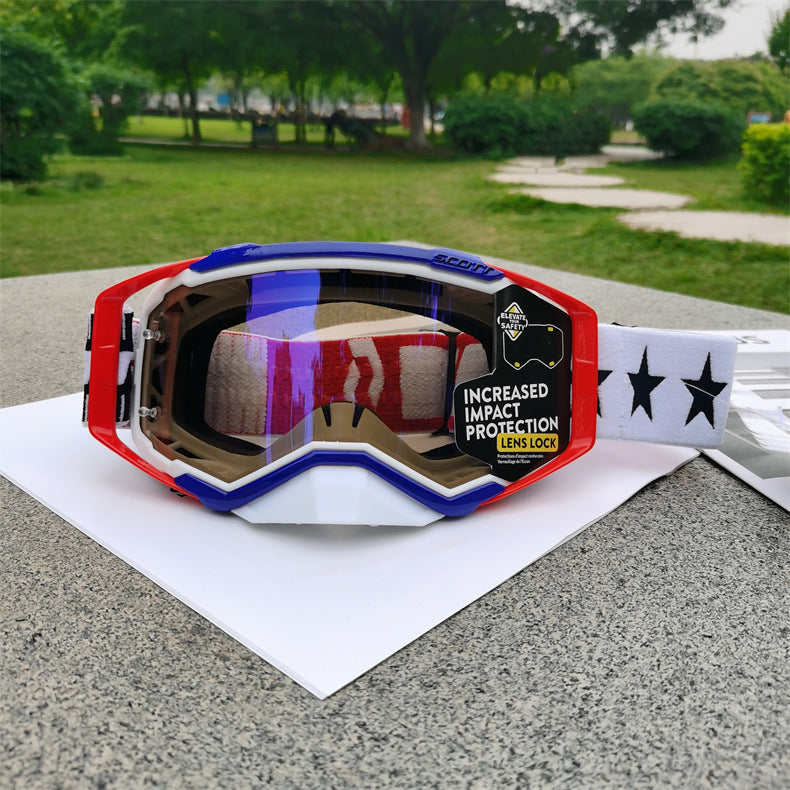 Performance Motocross &amp; Off-Road Goggles - Increased Impact Protection with Lens Lock System(Red and blue frame blue film)