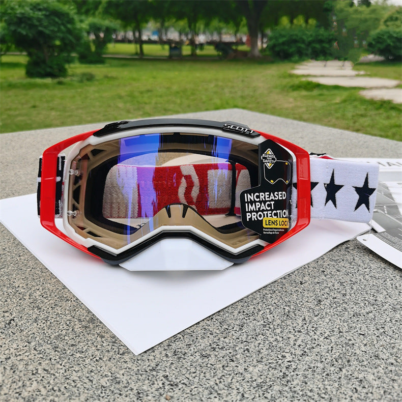 Performance Motocross &amp; Off-Road Goggles - Increased Impact Protection with Lens Lock System(Red and black frame blue film)