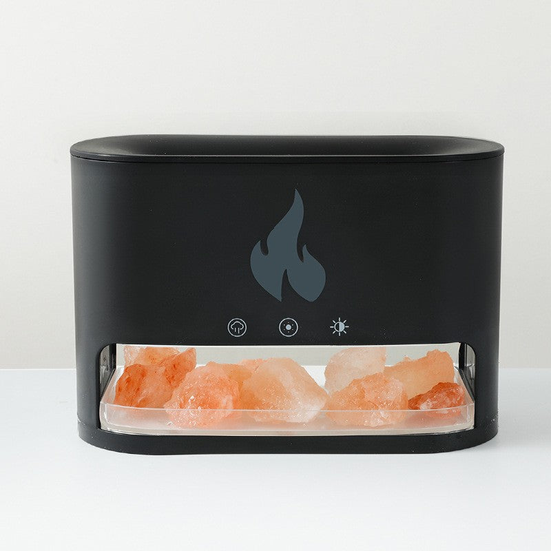 Himalayan Salt Stone Flame Aroma Diffuser &amp; Humidifier - 7 Light Options, Ultrasonic, Auto Shut-Off(black)