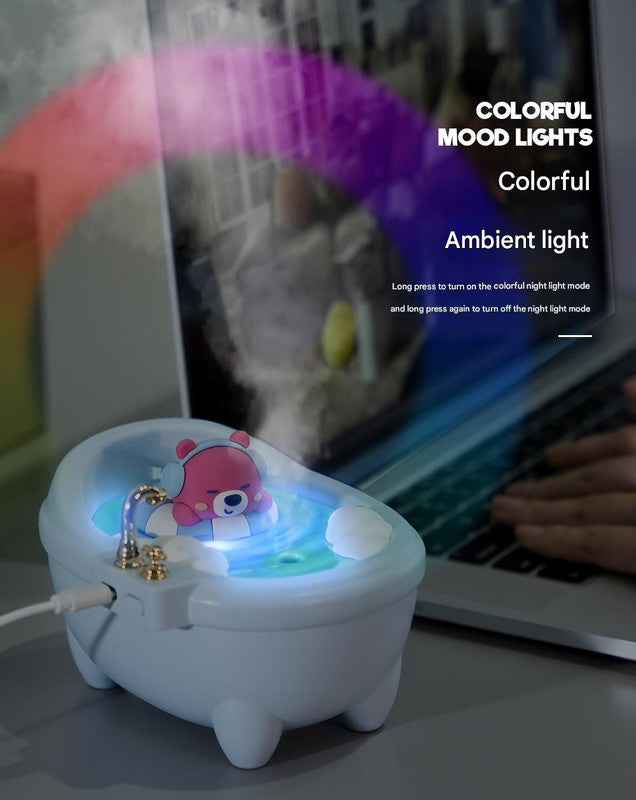 Adorable Bathtub Humidifier with Colorful Night Light - USB-C, 340ml, Auto Shut-Off(Pink Rabbit)