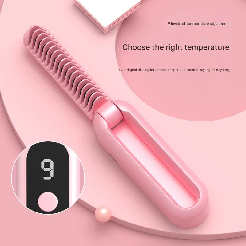 Foldable Wireless Hair Straightener Comb - 9 Temperature Settings, Anti-Scald, USB-C Rechargeable(purple)