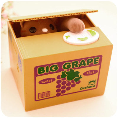 Adorable Cat Stealing Coin Piggy Bank - Automatic Money Saving Box for Kids &amp; Adults(Grape gray cat)