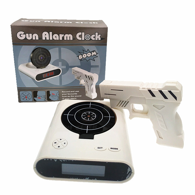 Gun Alarm Clock - Target Shooting Alarm with Infrared Gun, Recordable Alarm &amp; Game Modes(white)