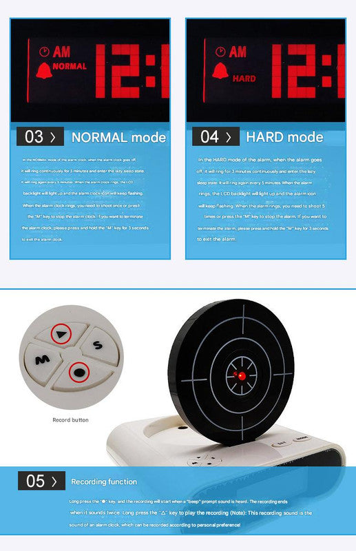Gun Alarm Clock - Target Shooting Alarm with Infrared Gun, Recordable Alarm & Game Modes(Camouflage)