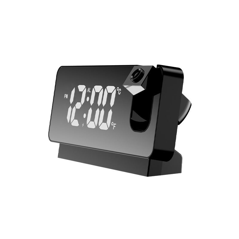 LED Digital Projection Alarm Clock - Temperature, Date, Snooze &amp; 180 Adjustable Projector(Black shell white light)