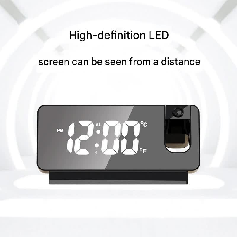 LED Digital Projection Alarm Clock - Temperature, Date, Snooze & 180 Adjustable Projector(Black shell white light)