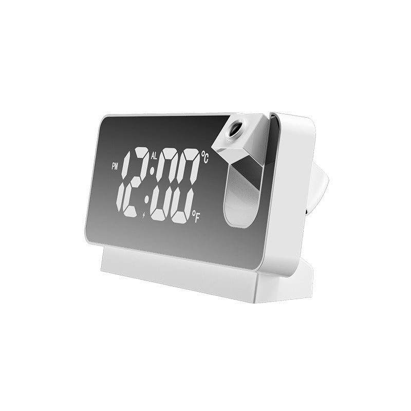 LED Digital Projection Alarm Clock - Temperature, Date, Snooze &amp; 180 Adjustable Projector(White shell white light)