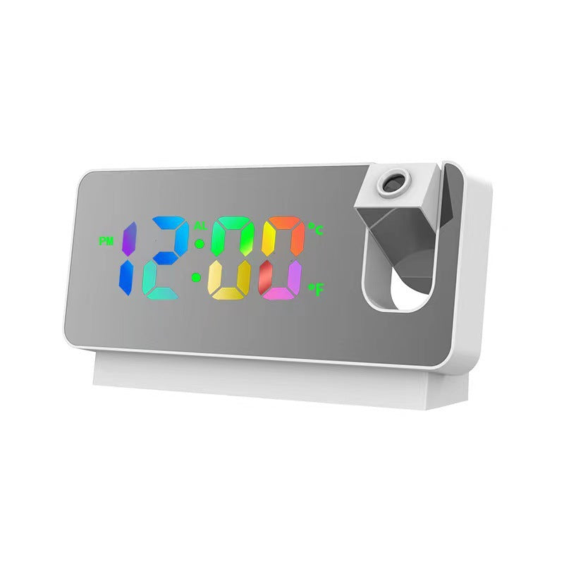 LED Digital Projection Alarm Clock - Temperature, Date, Snooze &amp; 180 Adjustable Projector(White shell color screen)