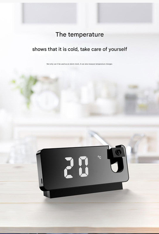 LED Digital Projection Alarm Clock - Temperature, Date, Snooze & 180 Adjustable Projector(White shell color screen)